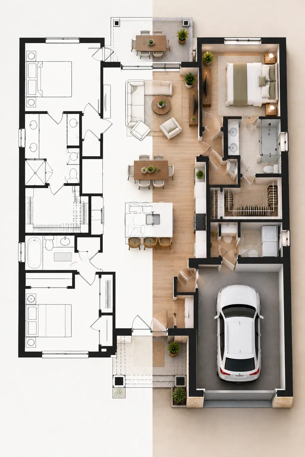 Furnished floor plan showing the layout of a home from above
